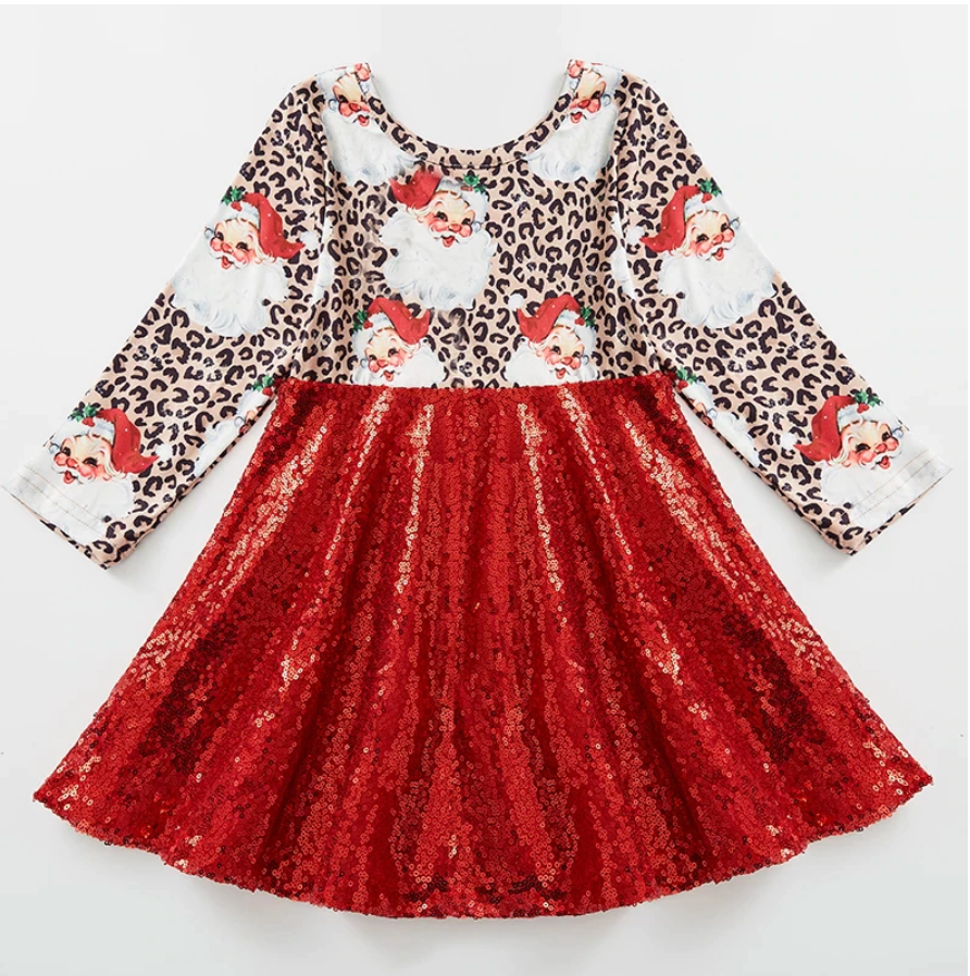 Leopard Print Santa Sequin Christmas Dress Stassia Kids Fashion Leopard Print Santa Sequin Christmas Dress Stassia Kids Fashion
