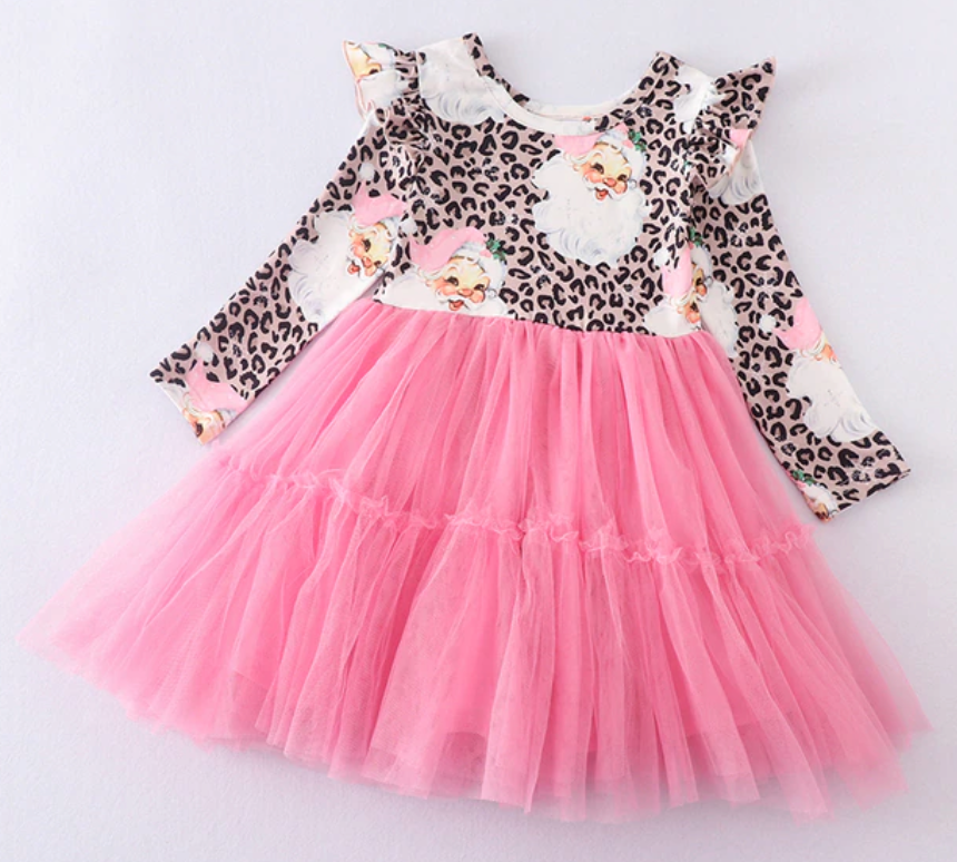 Leopard Print Santa Tulle Christmas Dress Stassia Kids Fashion Leopard Print Santa Tulle Christmas Dress Stassia Kids Fashion
