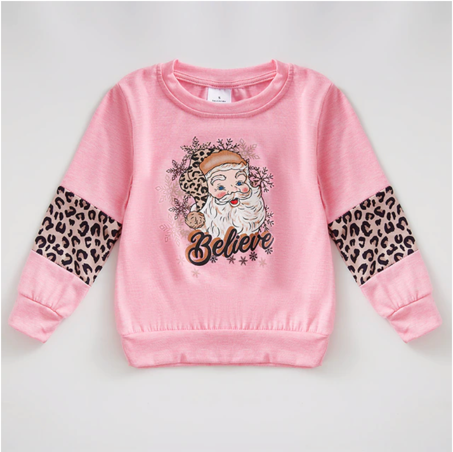 Pink Leopard Santa Long Sleeve Sweatshirt