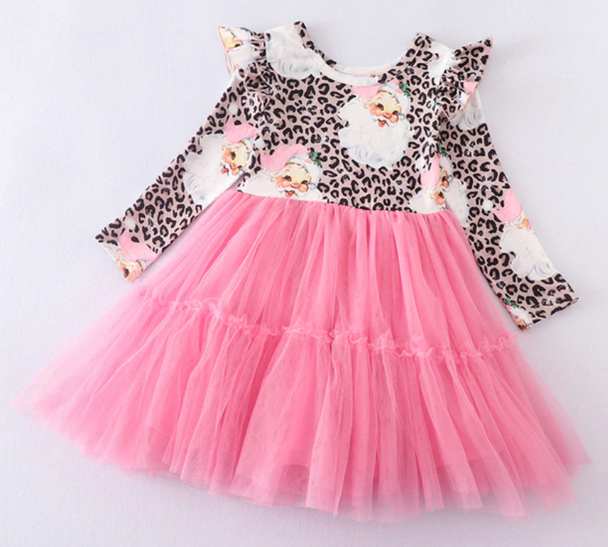 Leopard Print Santa Tulle Christmas Dress